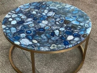 Mesa de centro redonda de ónix azul